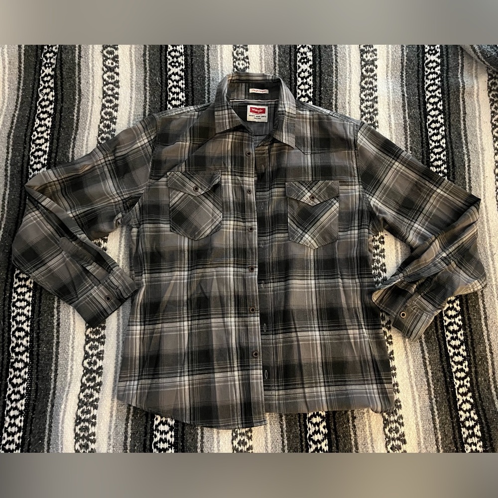 Wrangler, black, and gray flannel